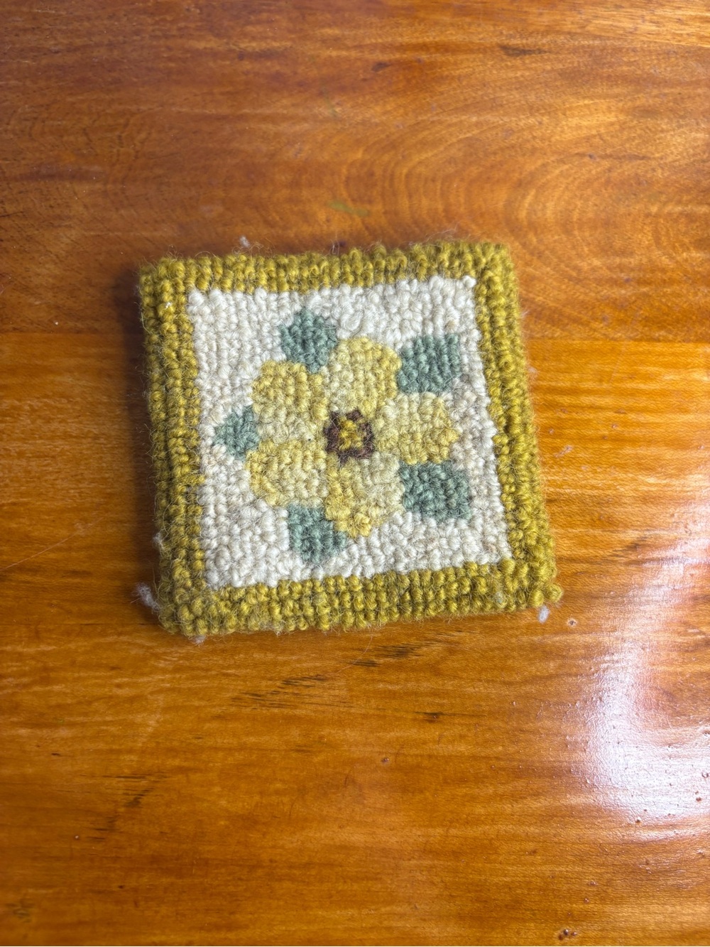 Handmade Floral Hooked Rug Square Coaster- Yellow